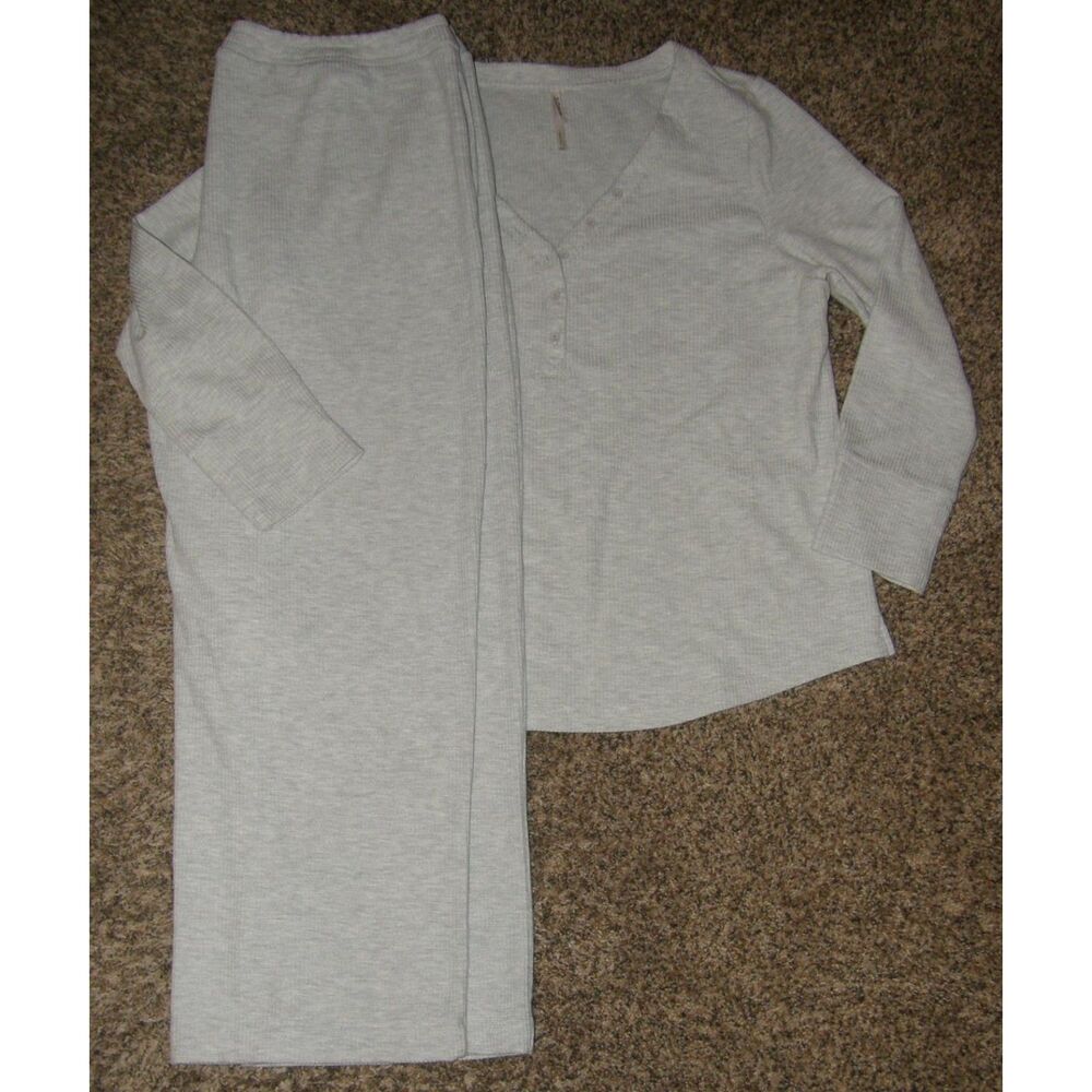 SOMA Gray Sz XXL Stretchy Waffle Knit Shirt & Pants 2 Pc Pajama Lounge Set NEW